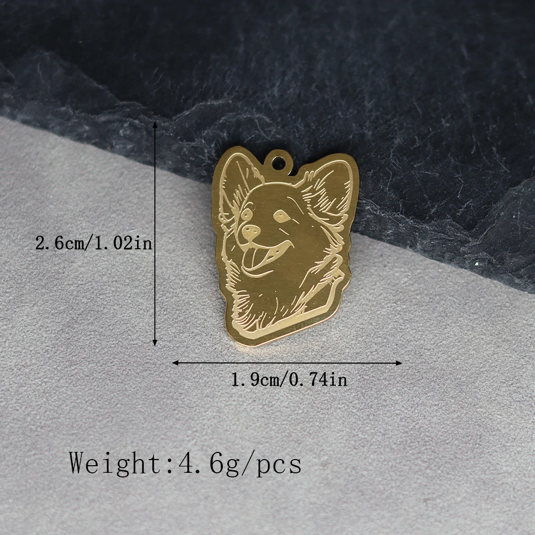 2pcs Kawaii Corgi  Dog No Fade Stainless Steel Charms Pendant for Bracelets Necklace Jewelry Making Kids Gifts Craft Accessories