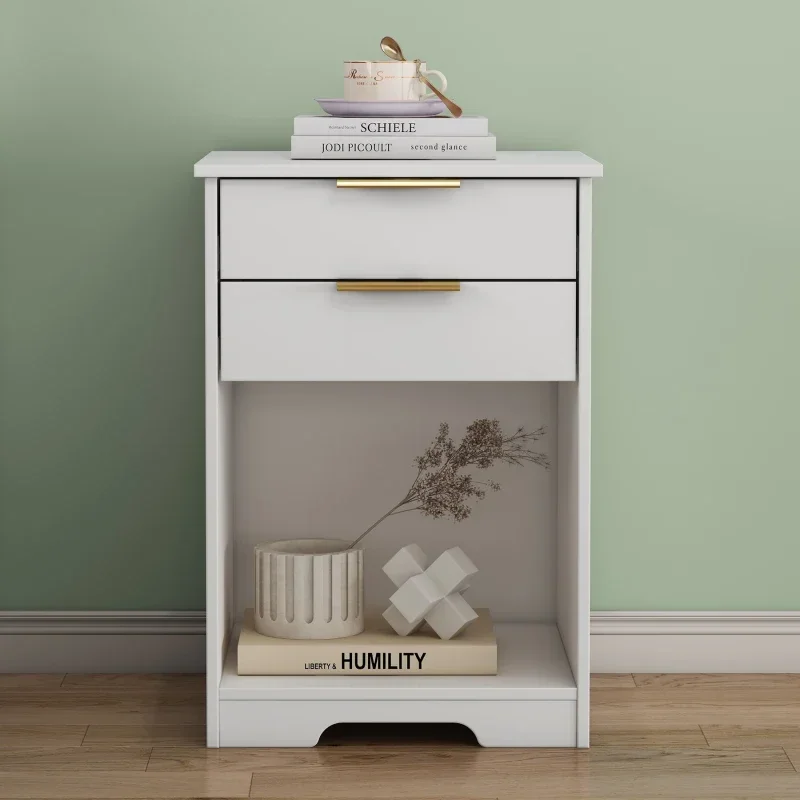 

Nighstand With 2 Drawers,End Table,Nightstand with Open Space,Golden Handle,Morden Design,For Living Room,Bedroom,Easy Assemble,White