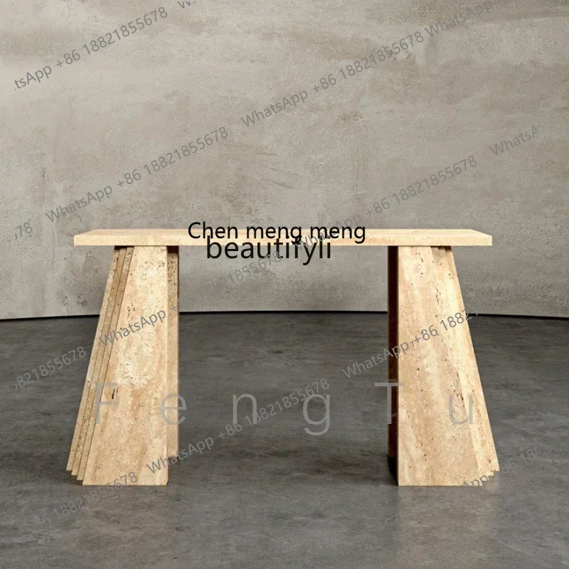 ss8350 Italian natural travertine entrance table light luxury marble rectangular strip case against the wall entrance table