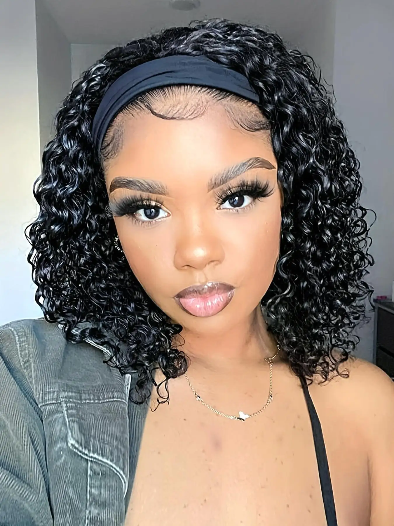 OLACARE Straight Headband Synthetic Natural Kinky Curly Black Wigs for Black Women Daily Party Use Heat Resistant Fake Hairs