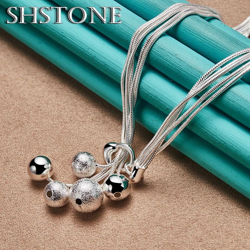 

SHSTONE 925 Sterling Silver Necklace Frosted Smooth Bead Ball Chain Necklaces For Women Engagement Fashion Charm Jewelry