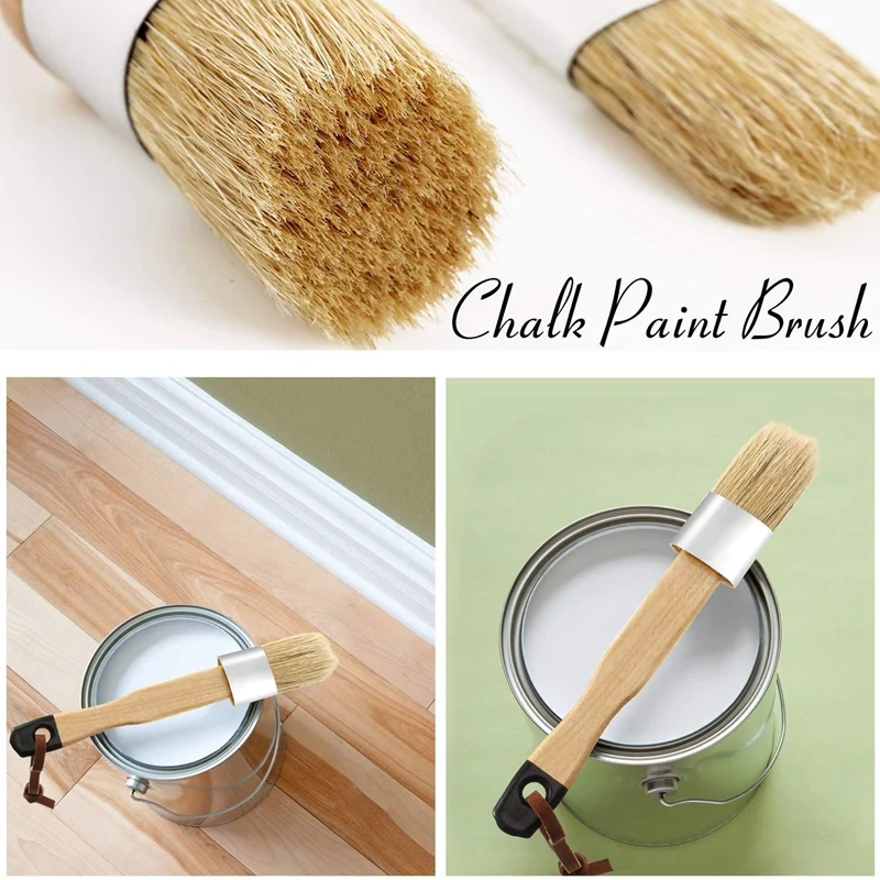 3Pack Chalk and Wax Paint Brushes Bristle Stencil Brushes for Wood Furniture Home Wall Decor