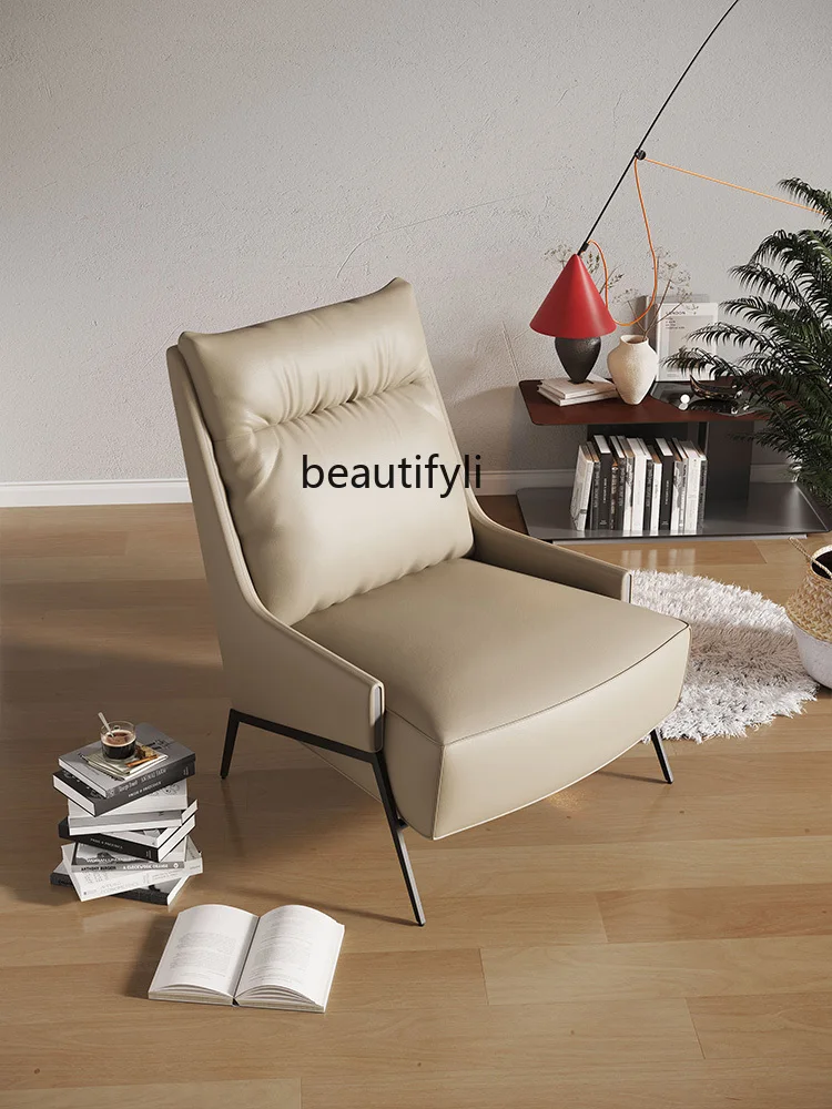 Italian  Single-Seat Sofa Chair Nordic Genuine Leather Chair First Layer Cowhide Living Room Lazy Sofa Advanced Leisure Chair