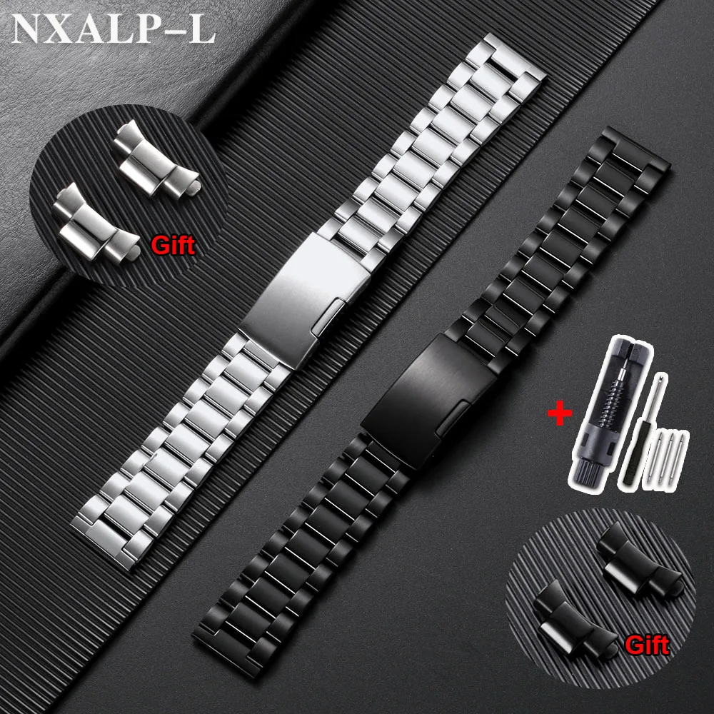Pulsera de extremo curvado, correa de reloj de acero inoxidable sólido para Seiko, correa de buceo para pulsera Omega, correa de reloj de Metal de 18mm, 20mm y 22mm