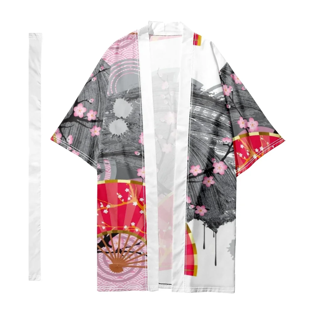 

Fashion Men's Japanese Traditional Sakura Pattern Stripes Long Kimono Cardigan Samurai Costume Kimono Shirt Men's Yukata Jacket