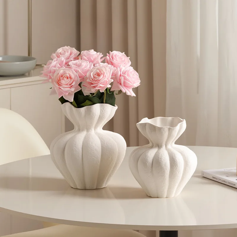 

French wabi-sabi, vase white high sense, ornament living room table top, home retro art, decorative flower utensils