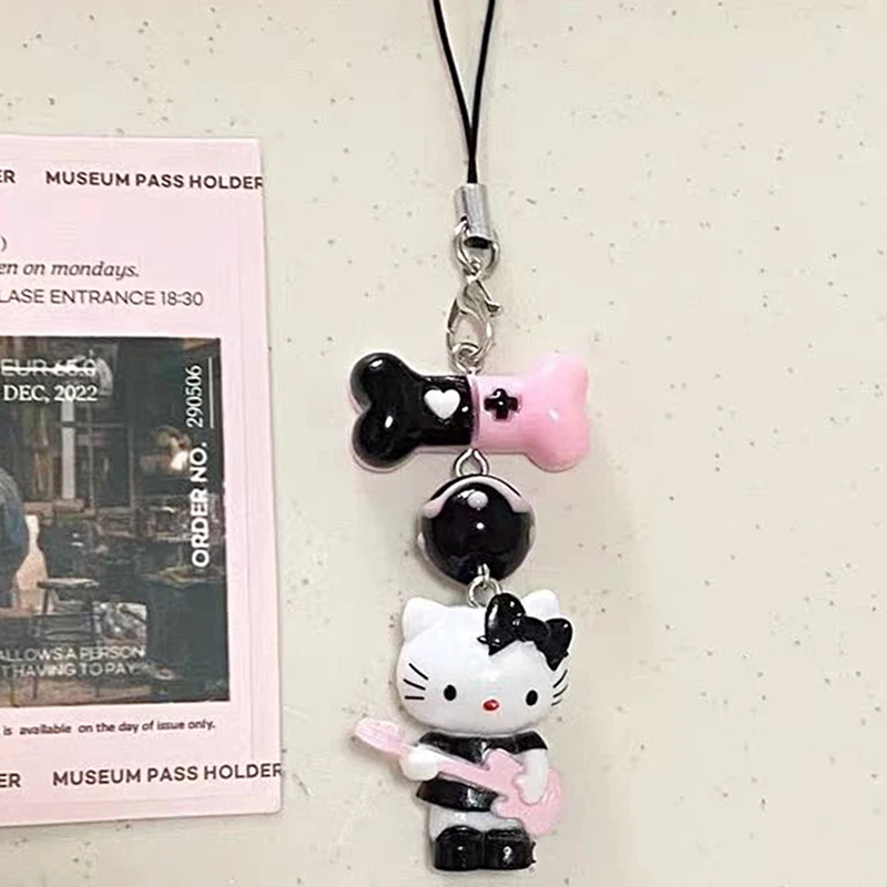 Kawaii Sanrios Phone Keychain Anime Guitar Hellokittys Phone Straps Bag Charm Keyring Pendants for Girls Car Interior Accessorie