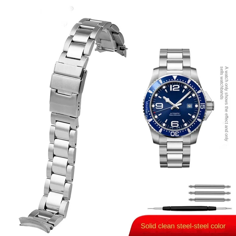 21mm high Quality Stainless Steel Watchband For Longines Strap L3 hydroconquest L3.642.4/L3.781.4/L3.782 Watch Band Curved End