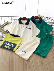 LJMOFA Summer Kids Clothing Set Baby Boy Casual Fashion Letter Print Short Sleeve T-shirt+Shorts Children 2Pcs Outfits Suit D433