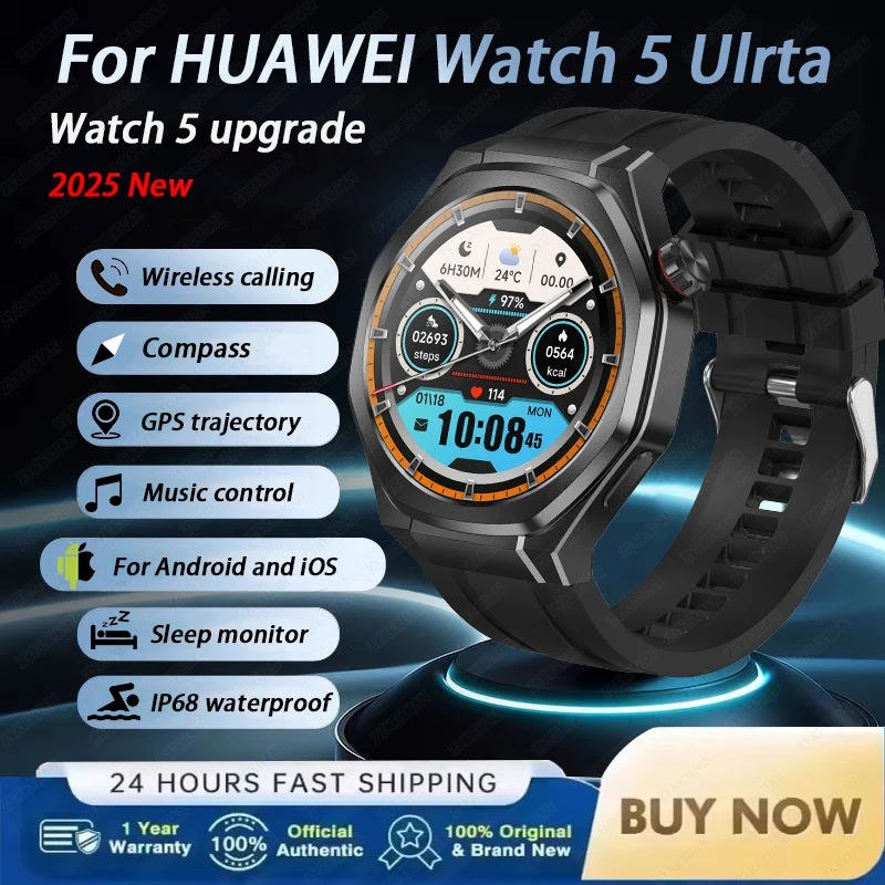 

2025Новинка для Huawei GT5 Pro Смарт-часы Мужчины HD AMOLED Экран GPS Траектория движения IP68 Сердечный ритм Bluetooth Вызов 1,53 "SmartWatch