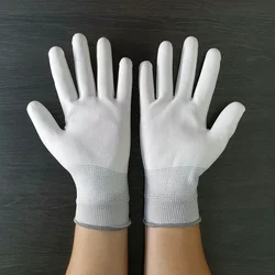 Anti Static Safe Gloves Electronic Working Gloves Polyester White PU Coated Gloves for Gardening, Fishing- XS, S, M, L guantes