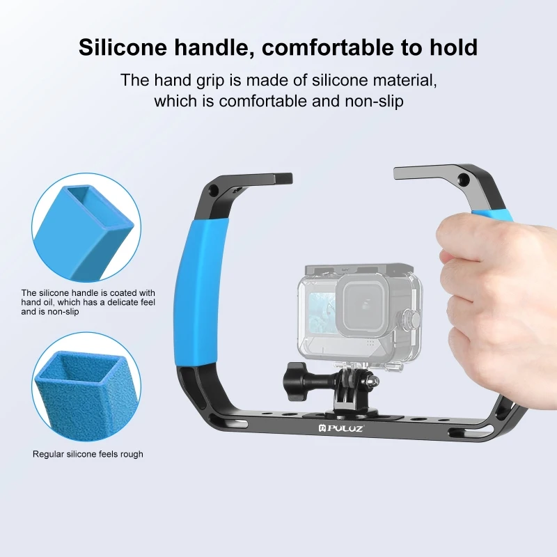 PULUZ Dual Silicone Handle Aluminium Alloy Tray Stabilizer Rig For Underwater Camera Housing Case Diving Mount For GoPro DSLR