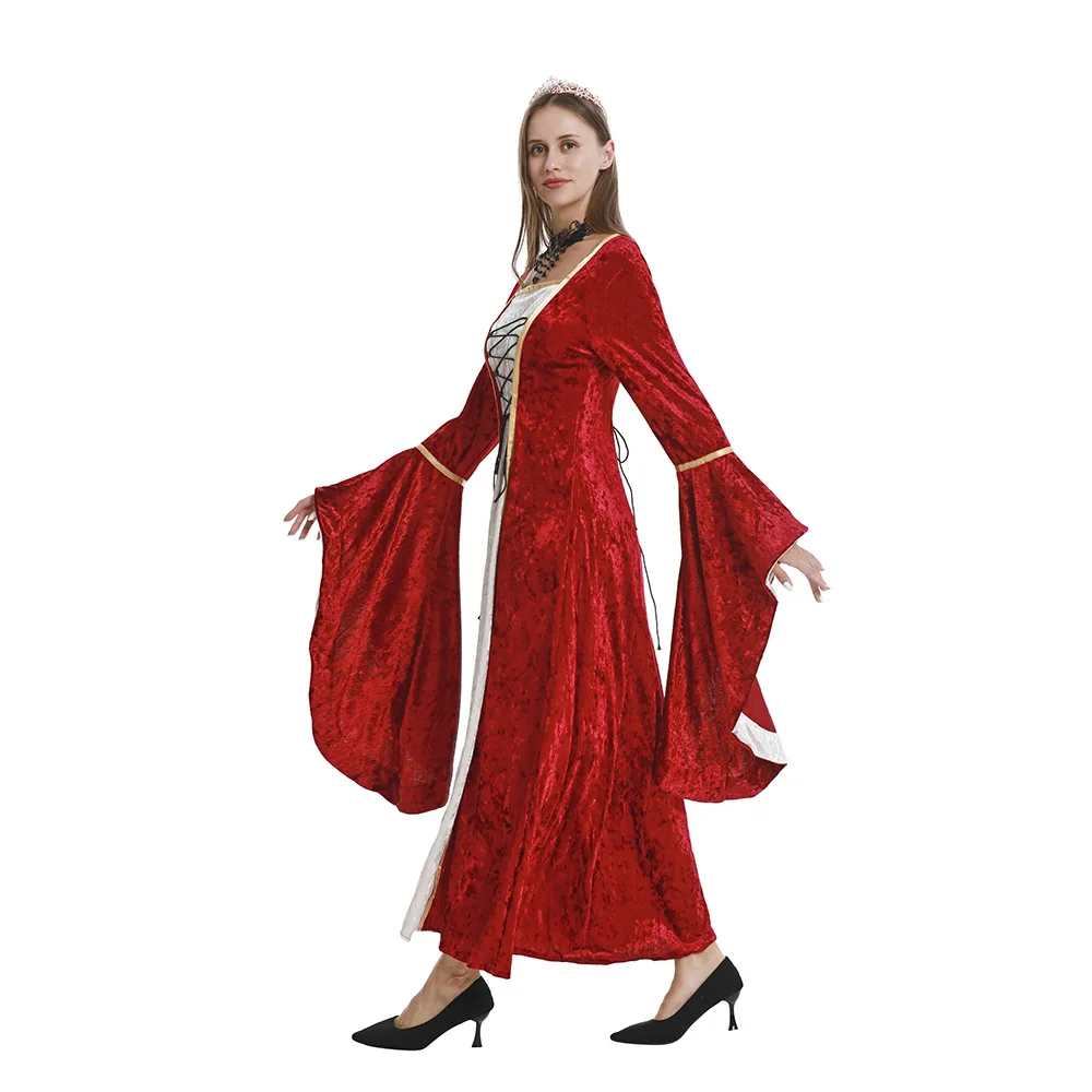 فستان محكمة نسائي من العصور الوسطى الأوروبية والأمريكية بأكمام طويلة ورباط على الخصر، زي المسرح #2