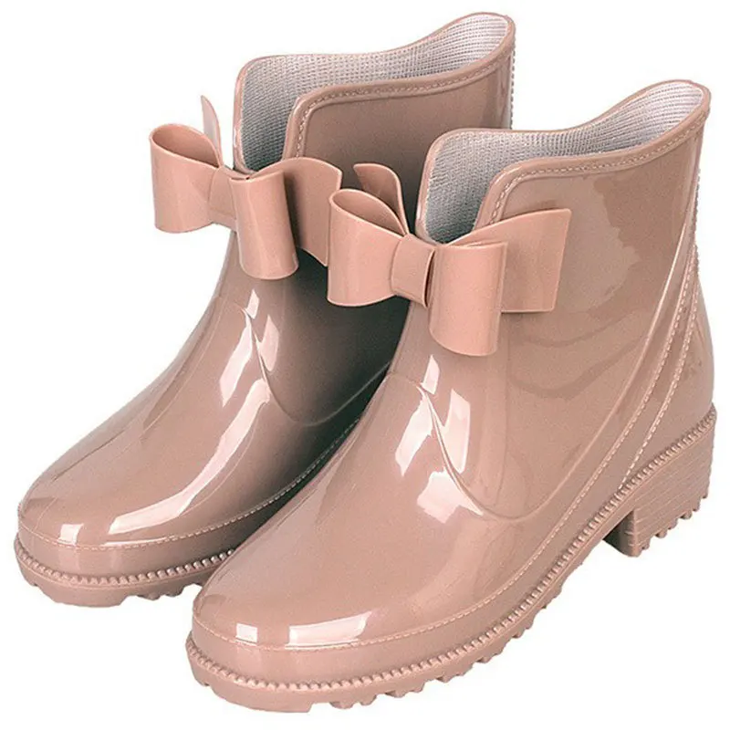 Comemore Rain Boot Waterproof Round Toe PVC Slip-on Low Heels Fashion Non-slip Ladies Rubber Shoes Women Chelsea Ankle Boots 41