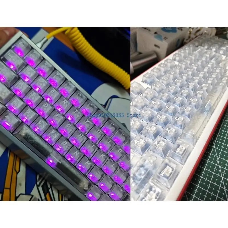 Complete 132 PBT Keycap Set Carbon Fiber With Translucent Lettering