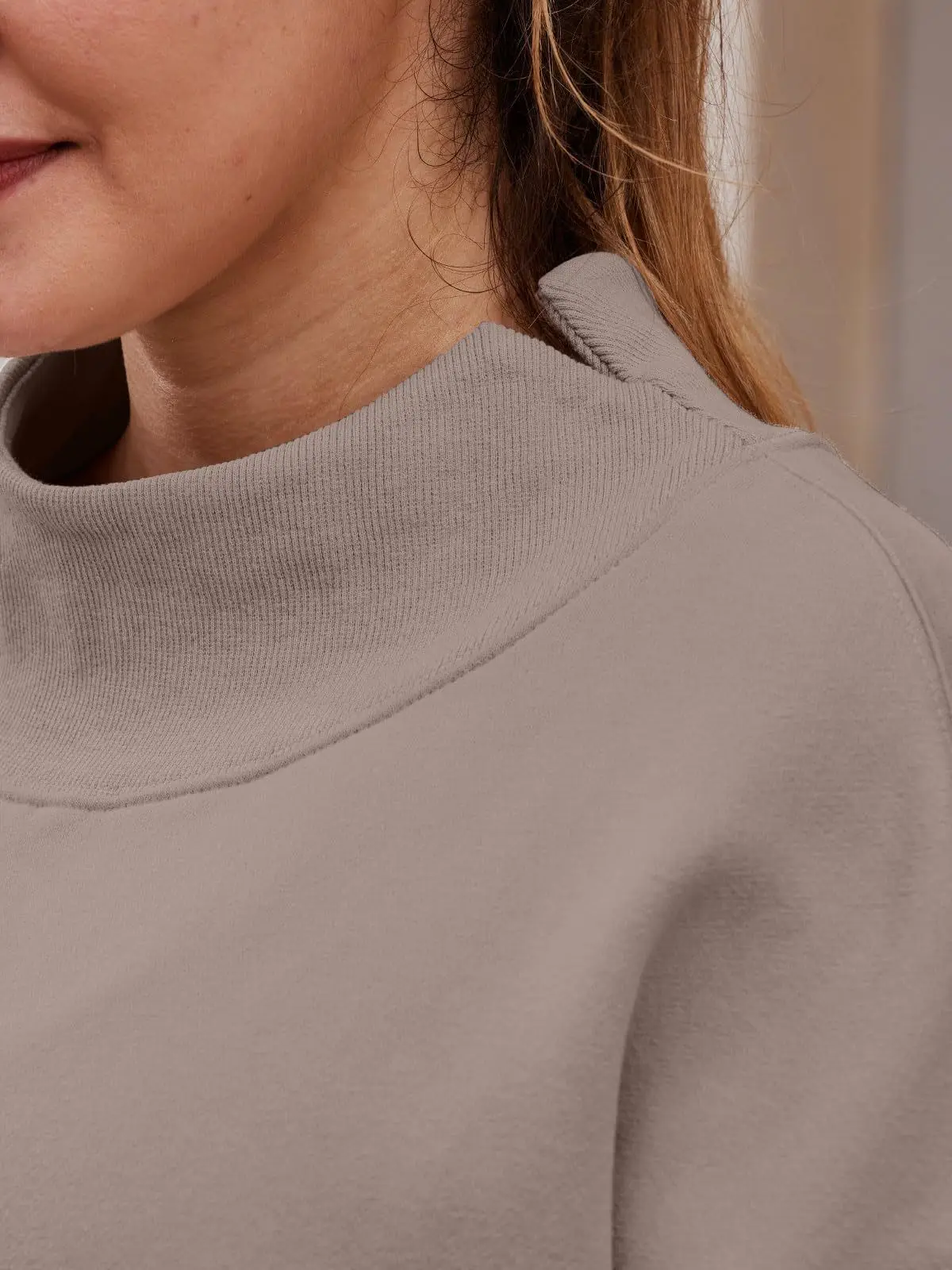 Womens-Oversized-Mock-Neck-Sweatshirt-Shoulder-Cut-Out-Design-Solid-Color-Long-Sleeve-Autumn-Lazy-Fit-Casual-Commuter-Pullover-T