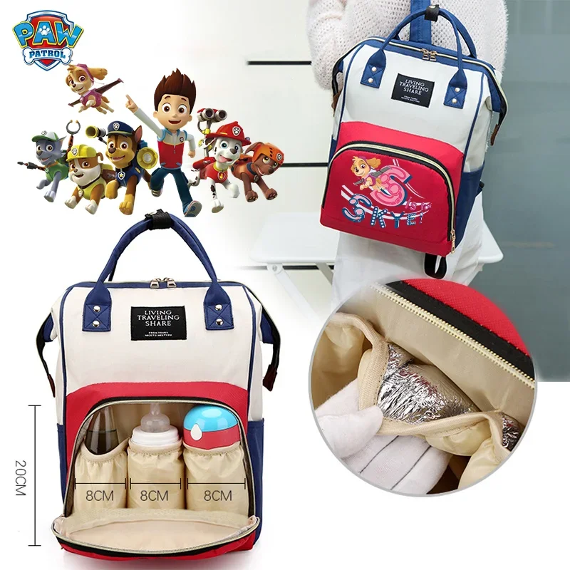 Paw Patrol Diaper Bag Backpack Chase Skye Cute Diaper Bags Anime Cartoon Character Pattern Print Bebes Baby Show Party Gifts