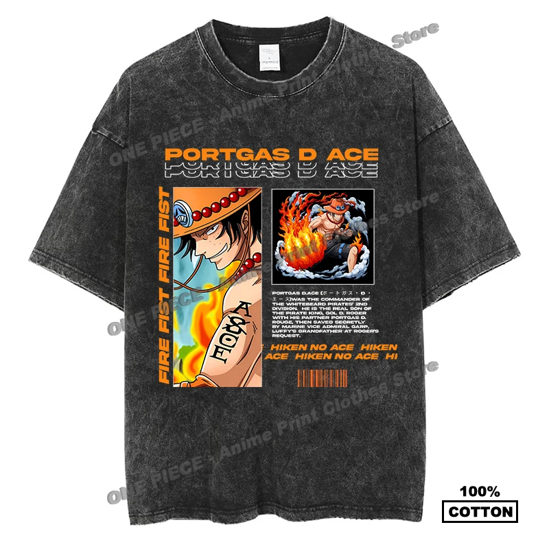 

Anime One Piece - Portgas D Ace Print T Shirt Harajuku Hip Hop High Street Men Women Short Sleeve Cotton Vintage Oversized Tees