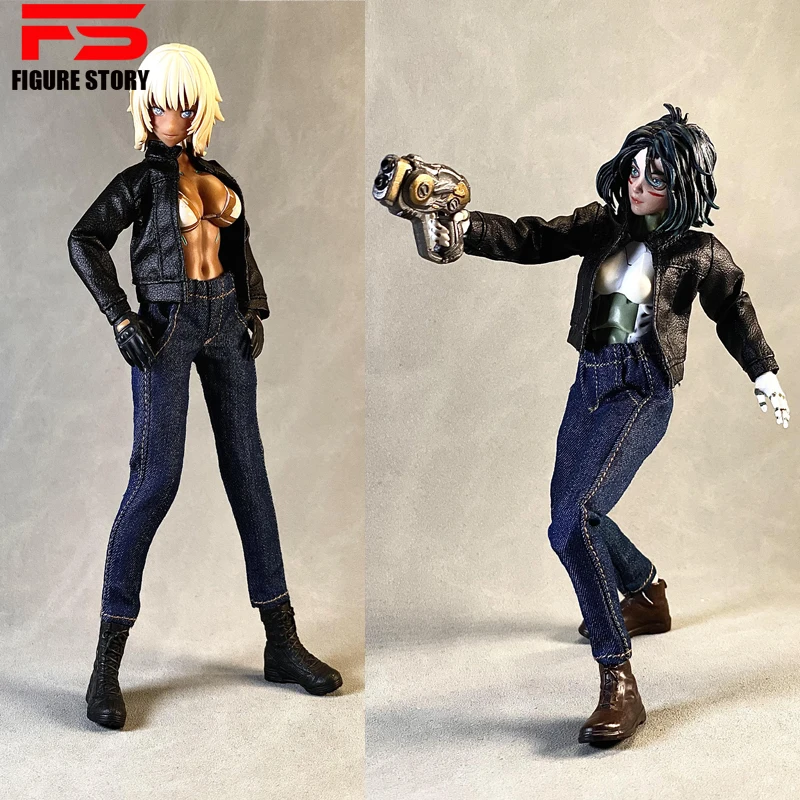 

1/12 Scale female dolls clothes black jacket coat jeans fit 12'' action figure body model