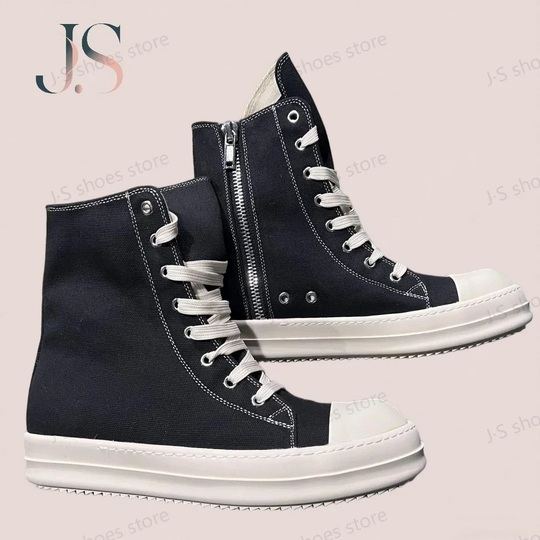 

R-o Outdoor Sneakers Black Canvas High Top Shoes Luxury Men Shoe Boots White thread Zipper Women Ankle Boot Casual Sneakers