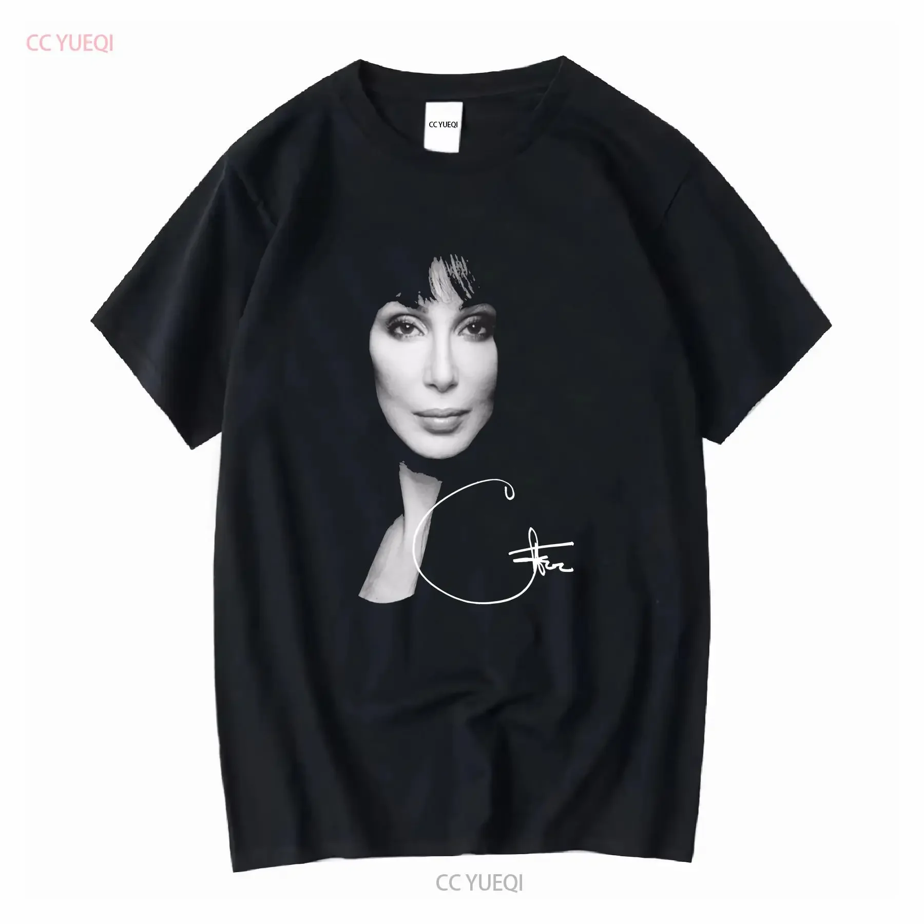Inspired Cher Signature Baumwoll-T-Shirt für Herren in Schwarz, Größen S bis 5XL, für Fans, PM378, Vintage-Look, gewaschen, modisch, atmungsaktiv, weich, lässig, leicht.
