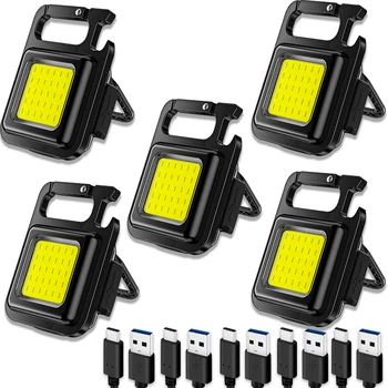 5PCS Mini LED Schlüsselanhänger Licht Mutifuction Tragbare Tasche Wiederaufladbare Arbeit Licht mit Korkenzieher Outdoor Camping Angeln Klettern