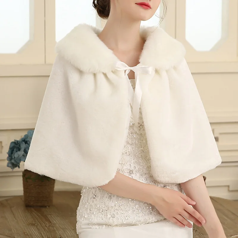 Bolero de boda de invierno para mujer, chales blancos/rojos, de piel sintética encogimiento de hombros, envolturas nupciales, chaqueta cálida, abrigo de fiesta, accesorios de decoración de fiesta