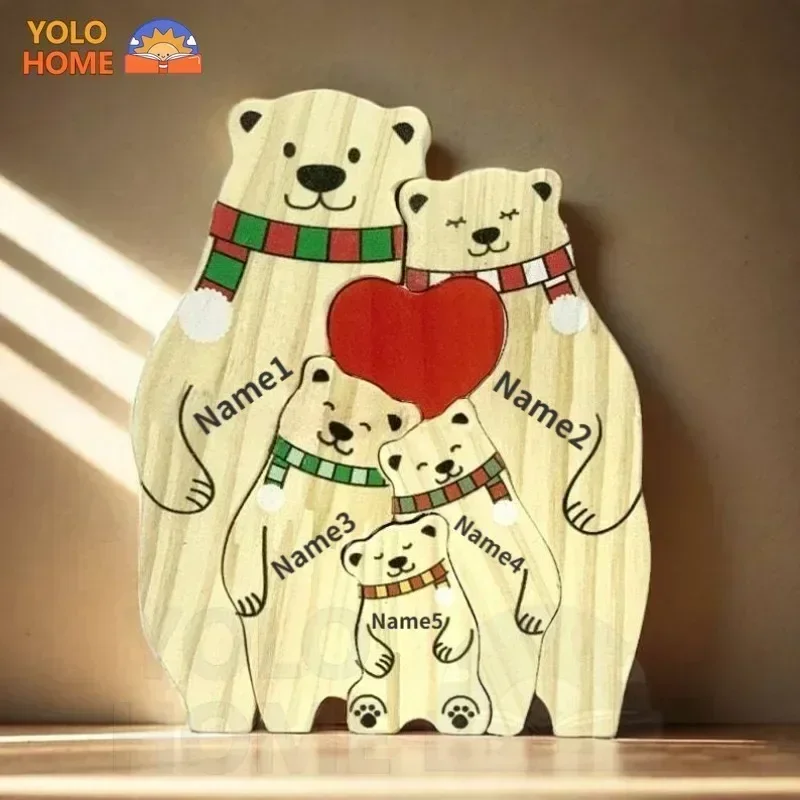 

Personalized Name Bear Family Wooden Puzzle Custom Name Birthday Gift Family Name Christmas Decoration Family Gift Home Decor