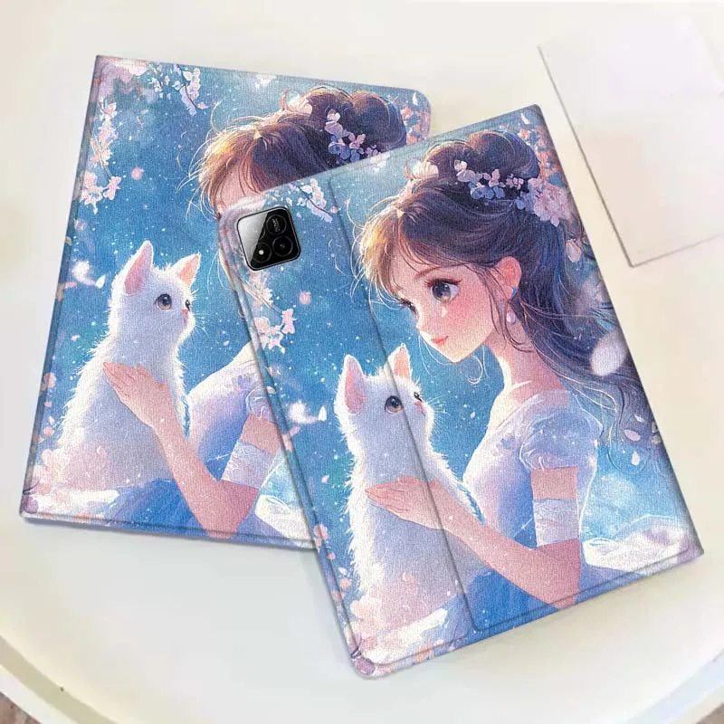 

Cute Cat Art Girl Tablet Case For Xiaomi Redmi Mi Pad 4 5 6 6s 7 7s SE Pro 2 11 Plus Max 12.4 11.2 12.5 8.7 inch