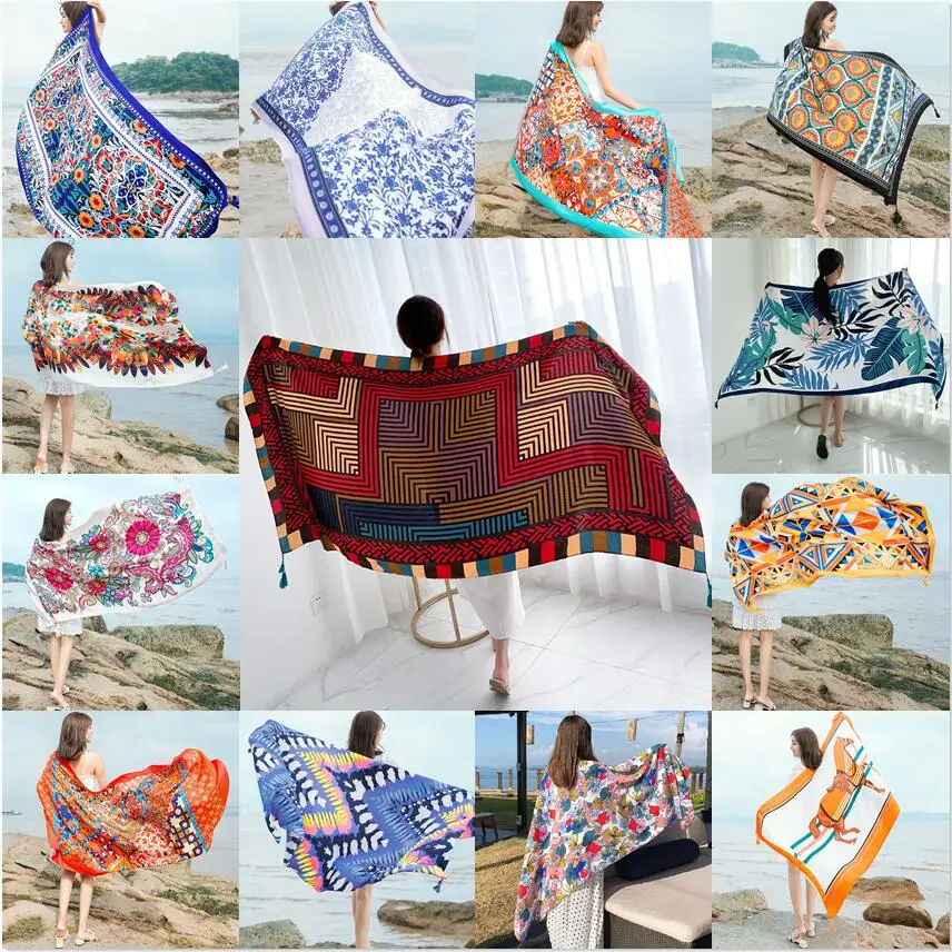 

90x185cm Printing Process Twill Summer Suncare Beach Dress Bikini Sarong Wrap Scarf Women Brazilian Swimsuit Bathing Cover-ups