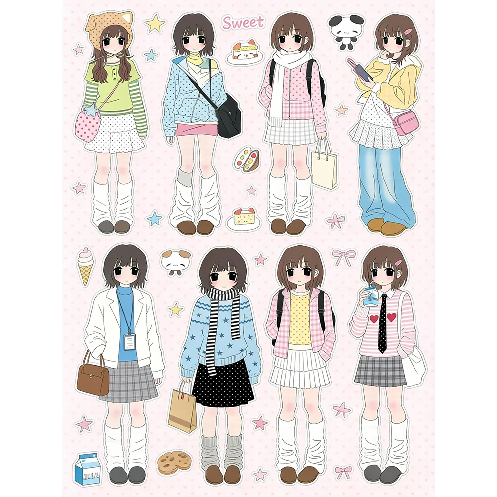 Girl Life Cute Cartoon Gilrl Dairly Collage Characters Guka Stickers DIY Decorative Handbook Material