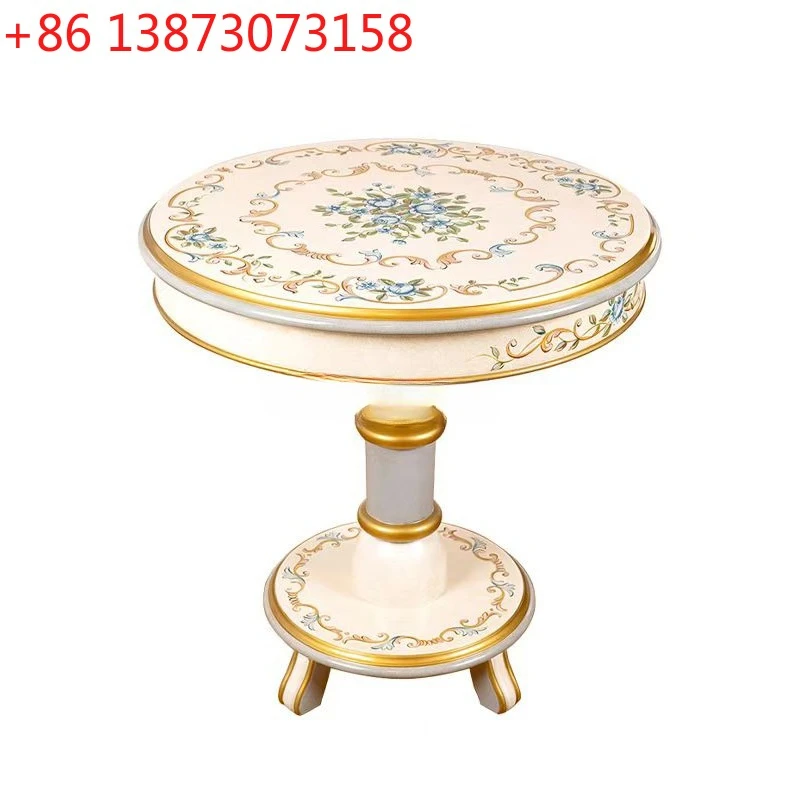 *French Chinese style round edge few retro American solid wood hand-painted small round table