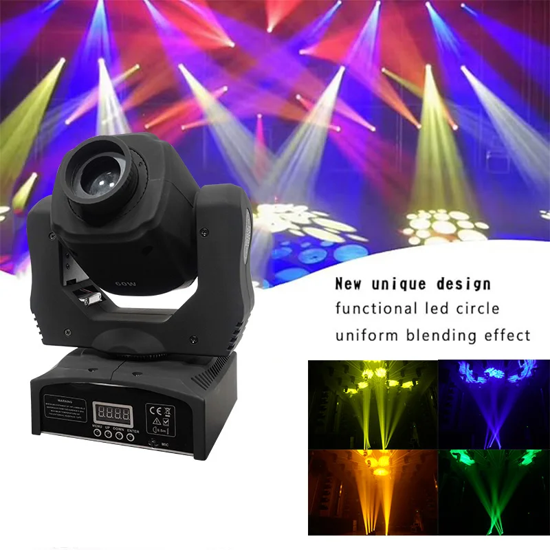 60W Mini Moving Spot Lights DMX Control 9/11 Channels Projector 7 Gobos 7 Colours Stage Lighting for Wedding DJ Disco Party Club