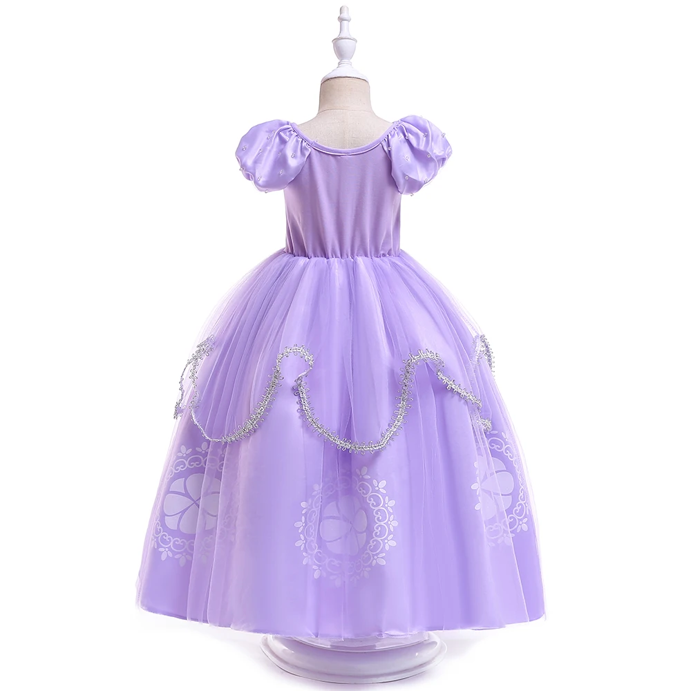 Summer Sophie Girls Dress Children Day Performance Birthday Princess Kids Dresses for Girl Flower Purple Tulle Short Sleeve Gown