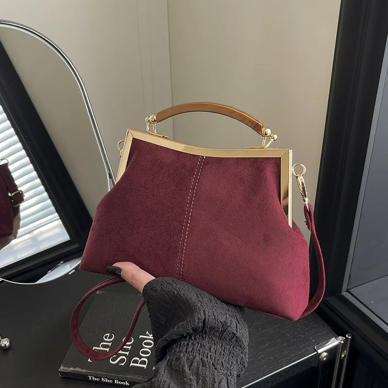 Retro Elegant Women Bag Simple Color Block Clip Handbag Niche High Grade Shoulder Crossbody Bag