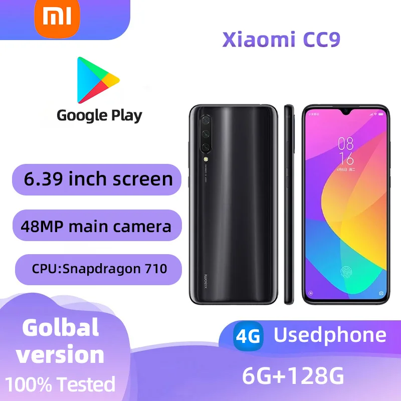 Xiaomi CC9 4G Unlocked 6.39 inch Screen ROM 128GB CPU Qualcomm Snapdragon 710 4030mAh Battery  Used phone