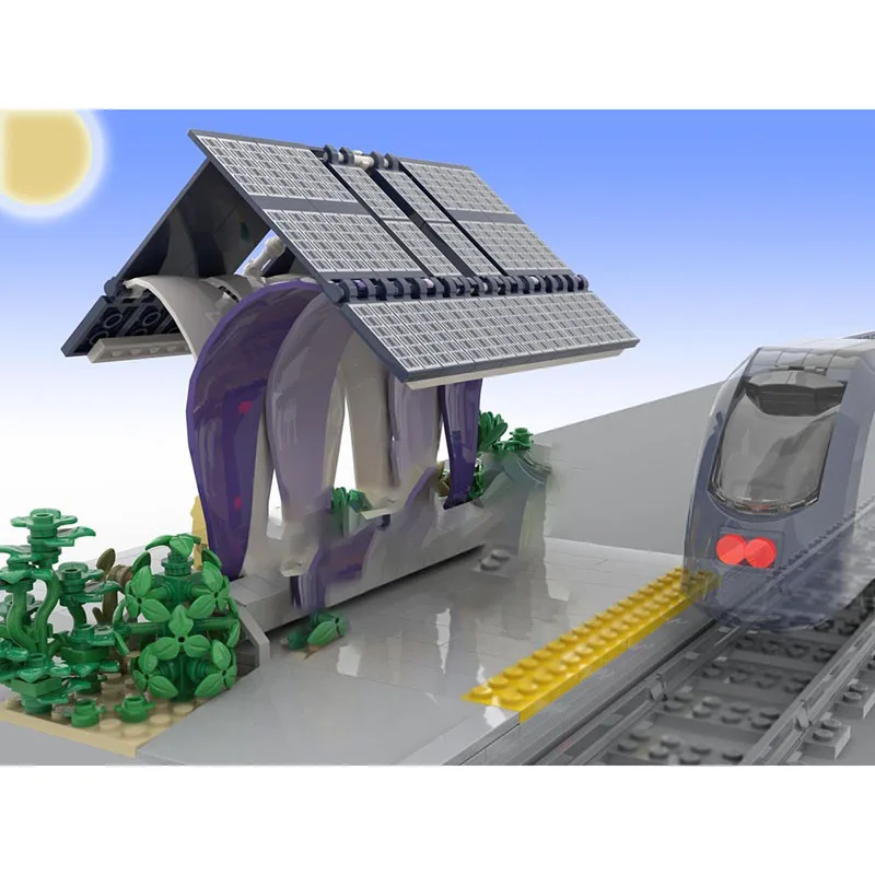 Moc قوالب بناء وحدات السكك الحديدية الخفيفة العبور المأوى مع تكنولوجيا نموذج الطاقة الشمسية كتل عيد الميلاد لتقوم بها بنفسك لعبة هدايا البناء #4