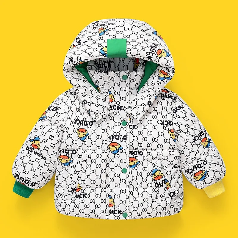 4-10 Years Old Boy Hooded Down Jacket Children Toddler Coat New Winter Thick Warm Cute Cartoon Duck Girl Baby Outerwear Clothing