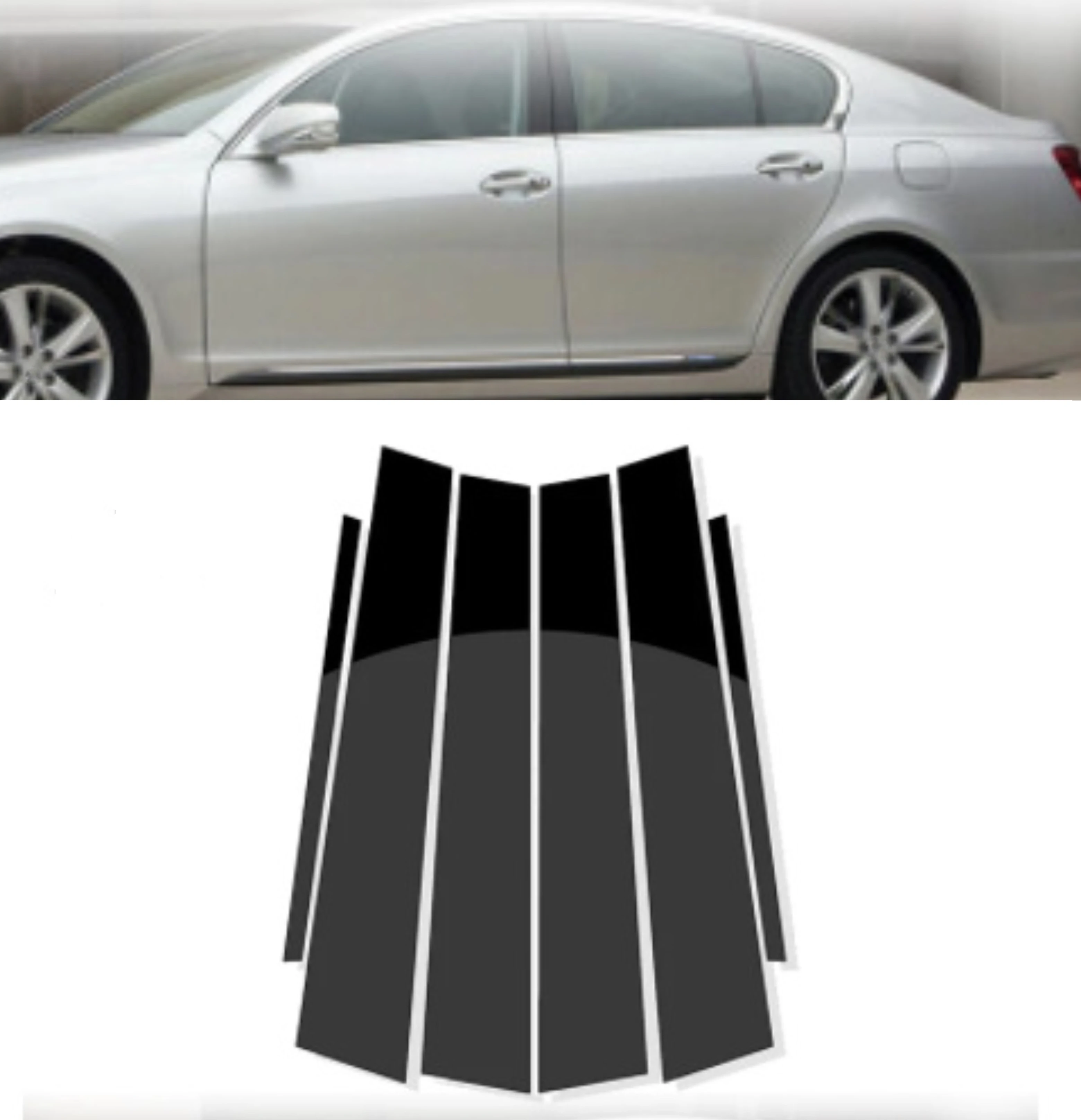 

6Pcs Car Window Pillar Posts Door Trim Sticker for Lexus GS 2006 2007 2008 2009 2010 2011 Glossy Black Exterior Accessories