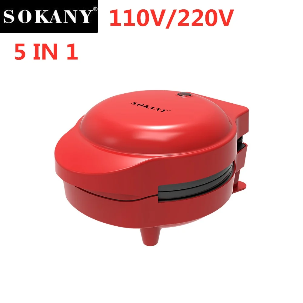 5 in 1 Electric Cake Pizza Donut Waffle Maker Machine Mini 110V / 220V Non Stick Heart Bread Egg Pan Toaster Pot for Home Kids 빵