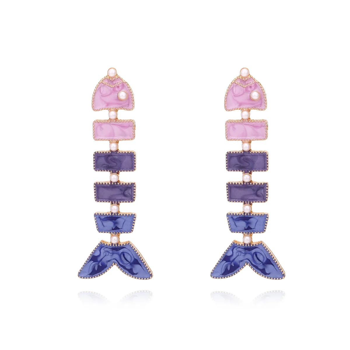 Personalized cute alloy drip oil fish bone stud earrings simple and versatile color enamel animal earrings