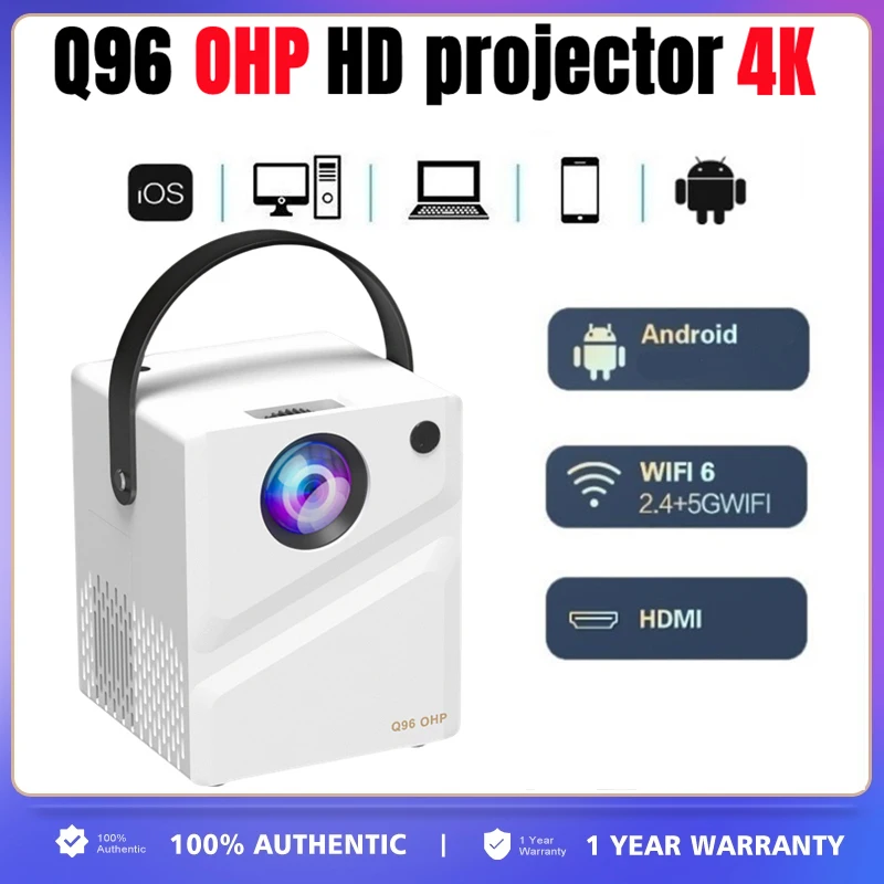 جهاز عرض Q96 OHP 4K HD 230 ANSI Android 4G 5G WiFi 6 h3128 BT سينما منزلية جهاز عرض خارجي ذكي