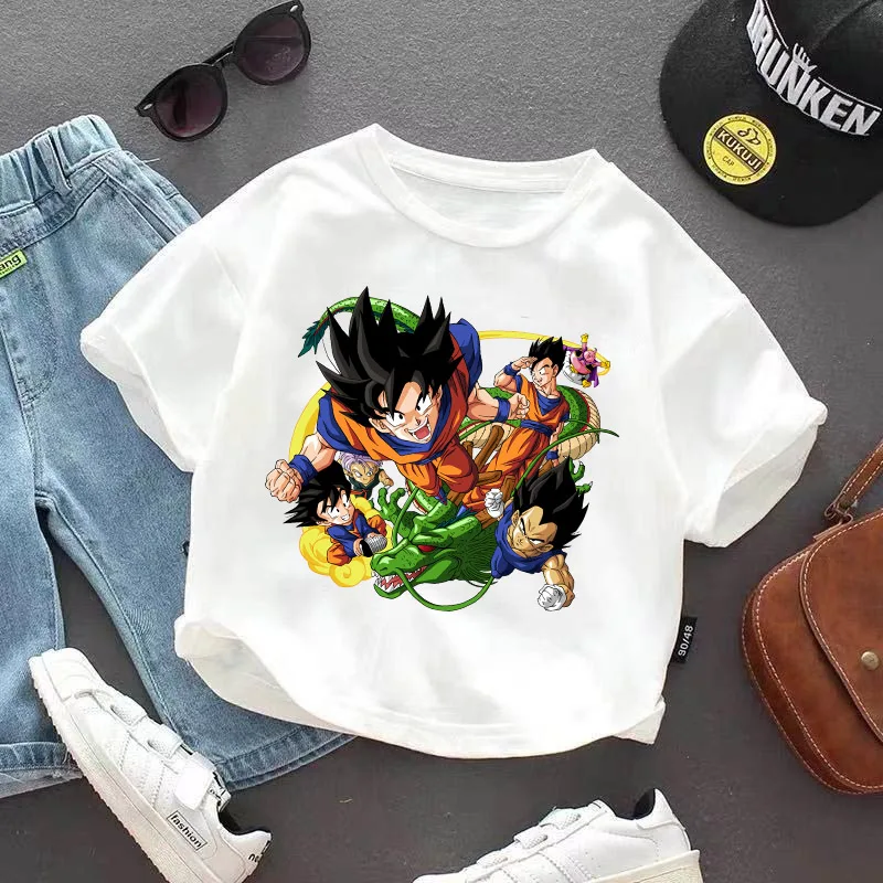 Child Short Sleeve T Shirt Dragon Balles Anime Character Print Crew Neck Top Cartoon Summer Casual Pullover Kids Clothing Gifts