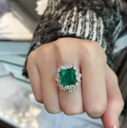 Valuable Emerald Zircon Finger Ring 925 Sterling Silver Party Wedding band Rings for Women Men Promise Jewelry Gift
