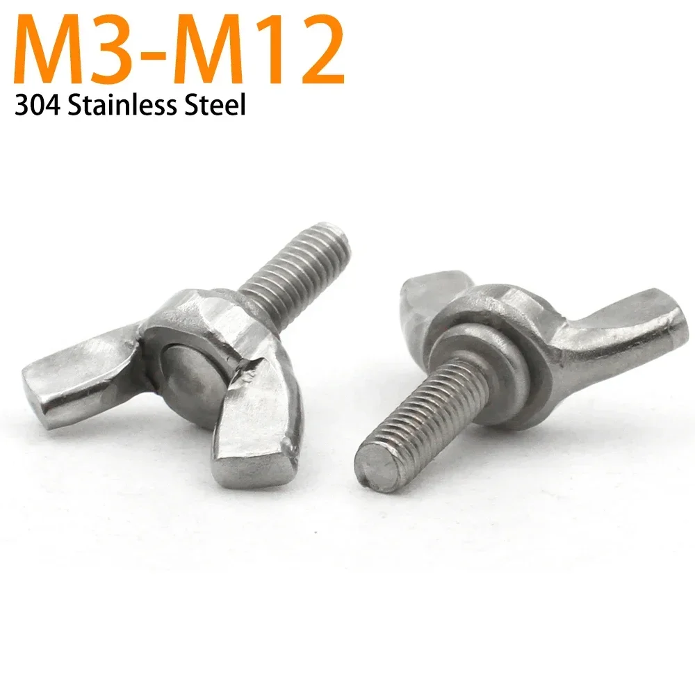 1/ 2/ 5pcs M3 M4 M5 M6 M8 M10 M12 A2-70 304 Stainless Stee Butterfly Bolt Wing Thumb Screw Claw Hand Tighten Screw Bolt
