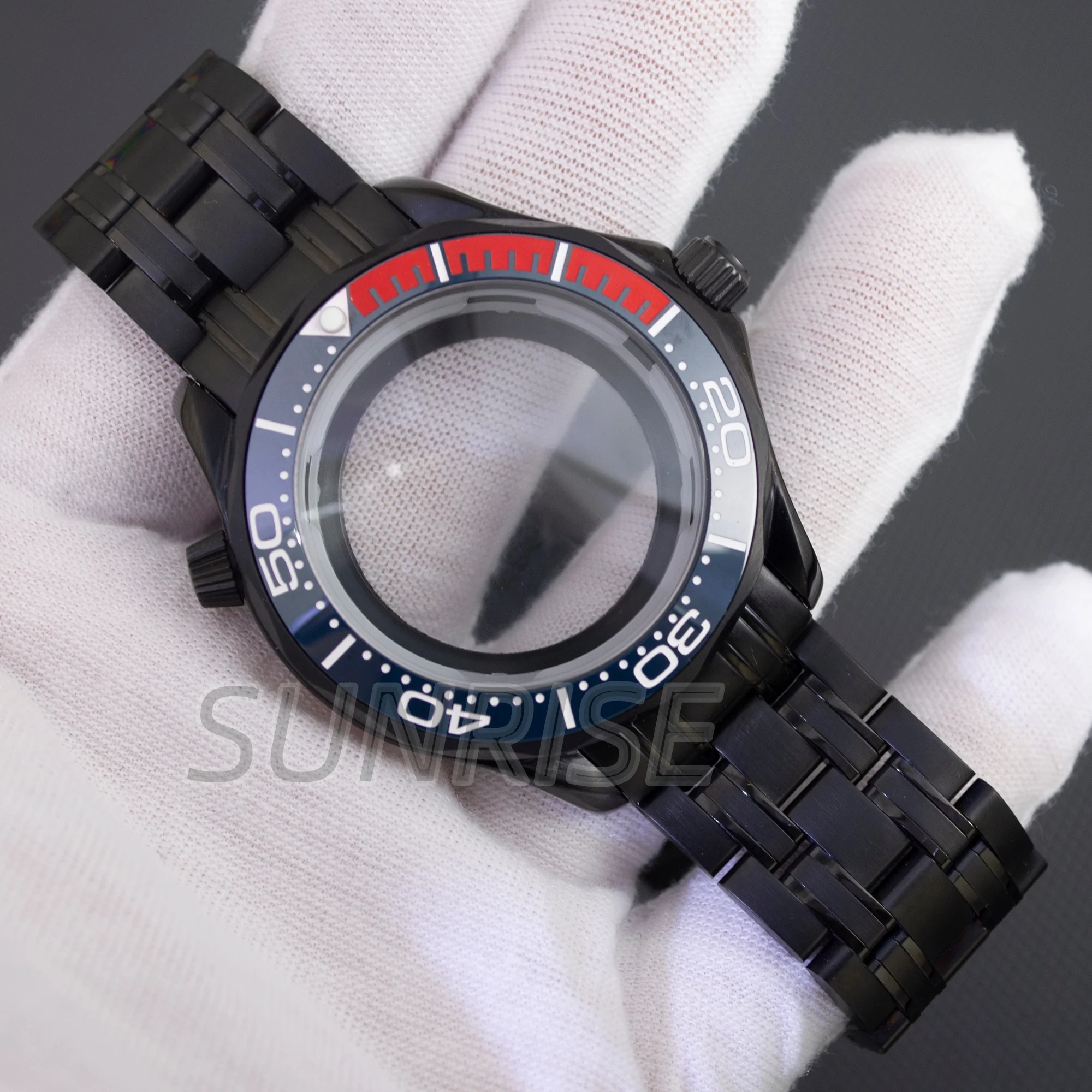 

41mm NH35 Watch Case Bracelet Black Stainless Steel Waterproof fit NH36 Automatic Movement 31mm dial Seamaster 300 Case Parts