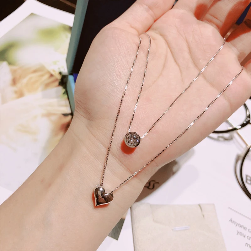 Women's 925 Sterling Silver Double-Layer Heart-Shaped Necklace
