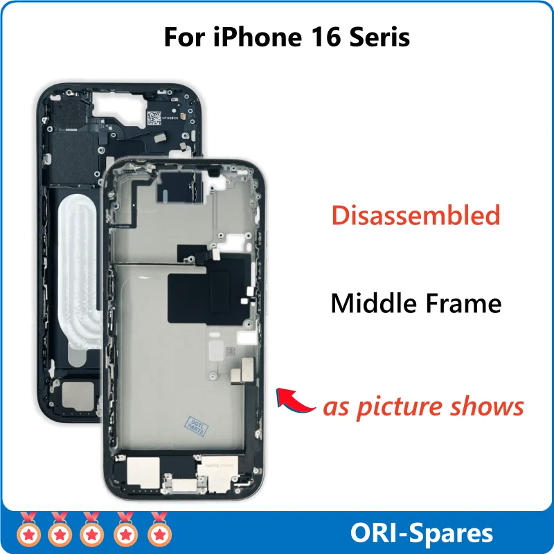 95% New, Disassembled Middle Housing Frame with Speaker Charging Bluetooth Camera Button Flex for iPhone 16Pro Max 16Plus 16e,