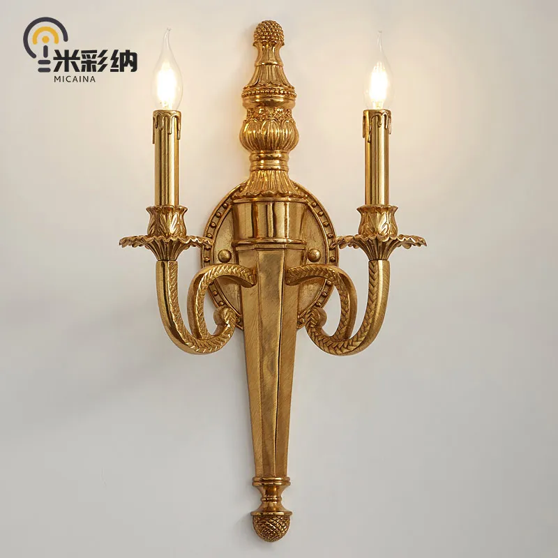 

French style copper wall lamp European retro luxury villa living room study dining room bedroom bedside lamp dewaxed copper lamp