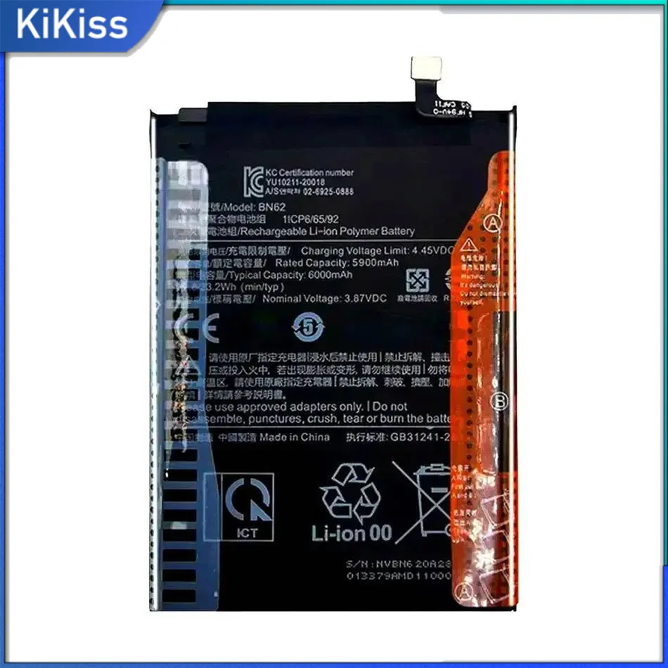 

Reliable Replacement Mobile Phone Battery Fast Charging For Xiaomi Redmi Note 9 4G BN62 Note9 Version 6000Mah